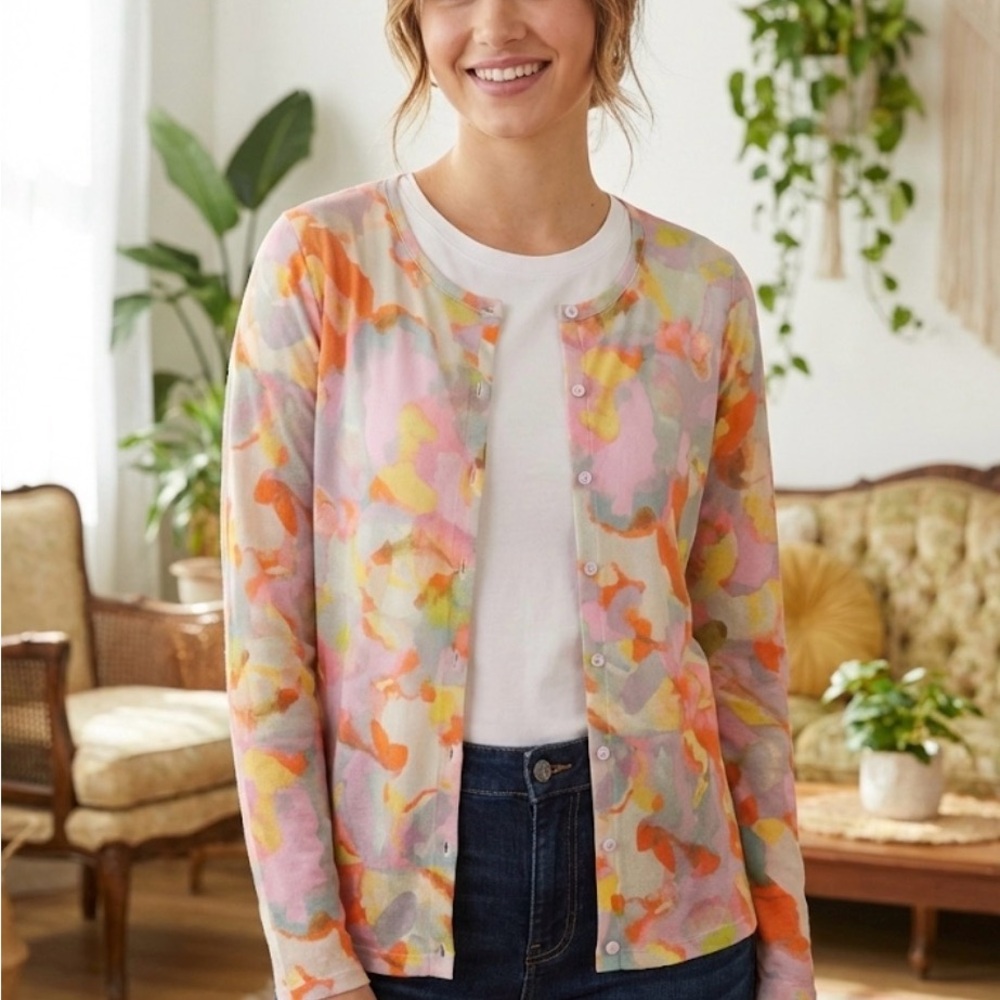 LOGO by Lori Goldstein‎ Multicolor 70s Abstract Cardigan size M Y2K - Picture 5 of 10